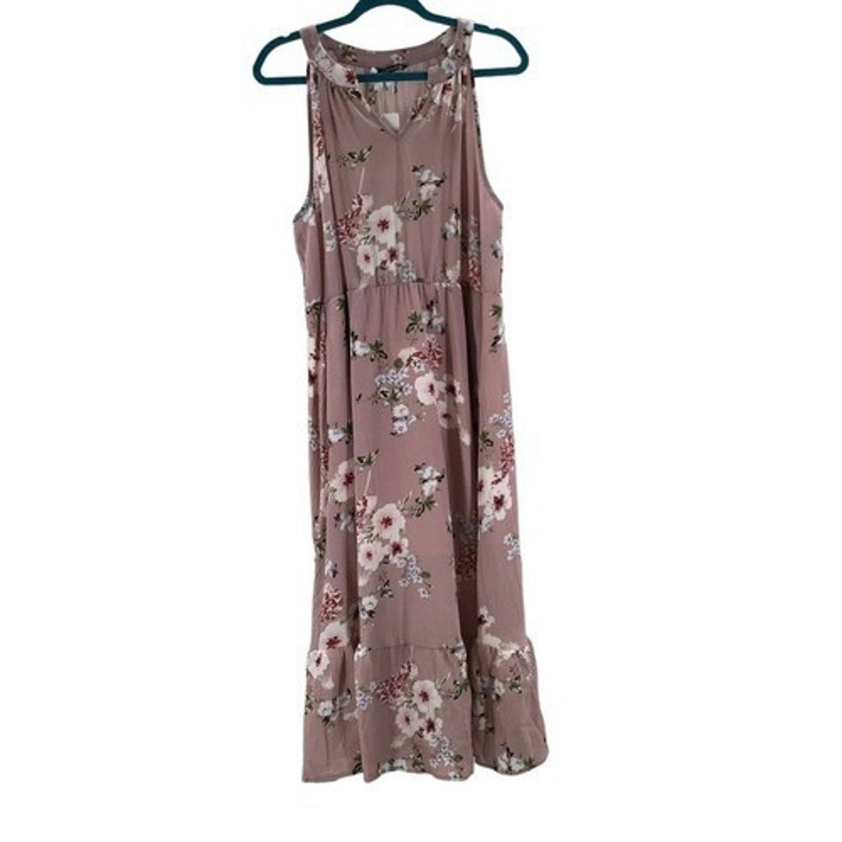BLOOMCHIC SZ 12 dusty pink floral halter sleeveless ruffle midi dress