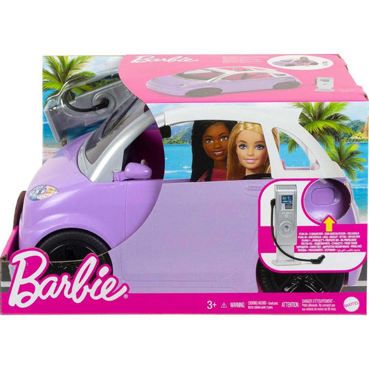 Barbie Car Electric Vehicle w/ Charging Station Plug & Sunroof 2-Seater Transforms into Convertible