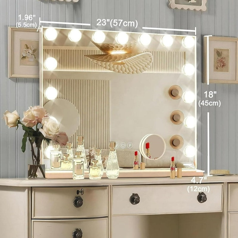 Hollywood 23"x18" Vanity Mirror w/ Dimmable LED Lights & USB Charging Port