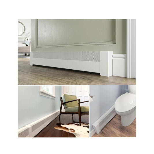 4 ft Galvanized Steel Slip-On Baseboard Heater Cover w/ Endcaps for Hydronic Water Systems White