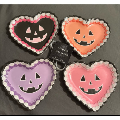 Set of 4 Cobweb and Cauldrons Heart Shaped Jack-O-Lantern Appetizer Plates