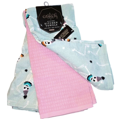 Set of 3 October Sky Halloween Dancing Skeletons Kitchen Towels Trick or Treat