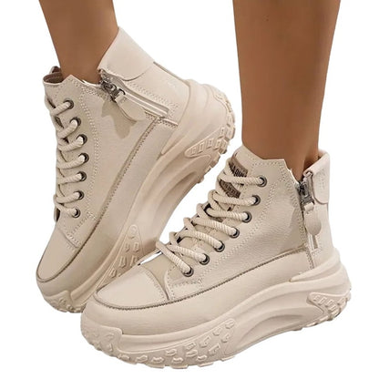 Woman's Size 7.5 Lace Up Platform High Top Sneakers with Side Zip