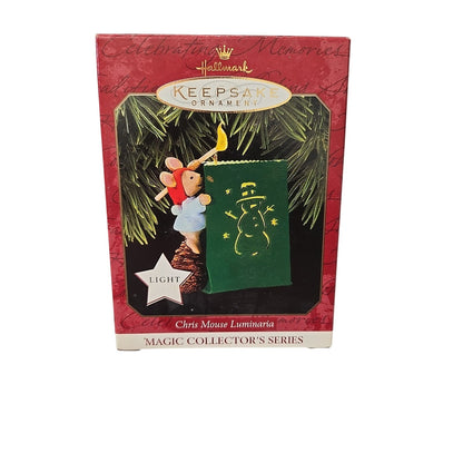 1997 Hallmark Keepsake Light Up Christmas Tree Ornament CHRIS MOUSE LUMINARIA