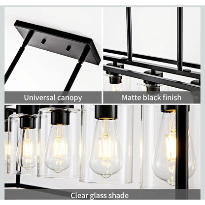 New 5 Light Fixture Matte Black Chandelier Pendant Lighting Adjustable Height