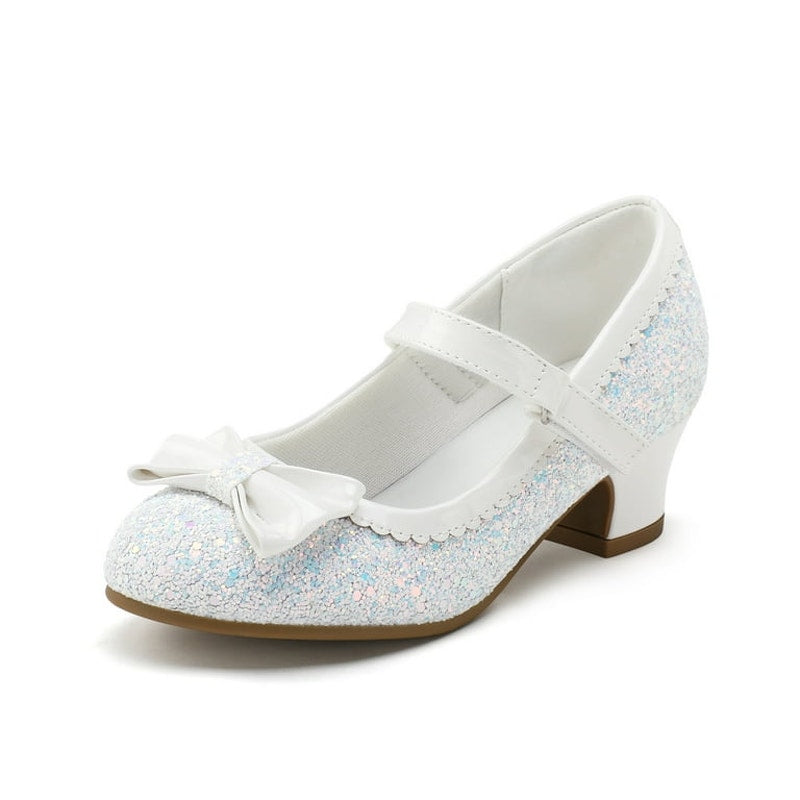 Girls Sparkly White Dress Shoes 1.5in Low Heel Size 11