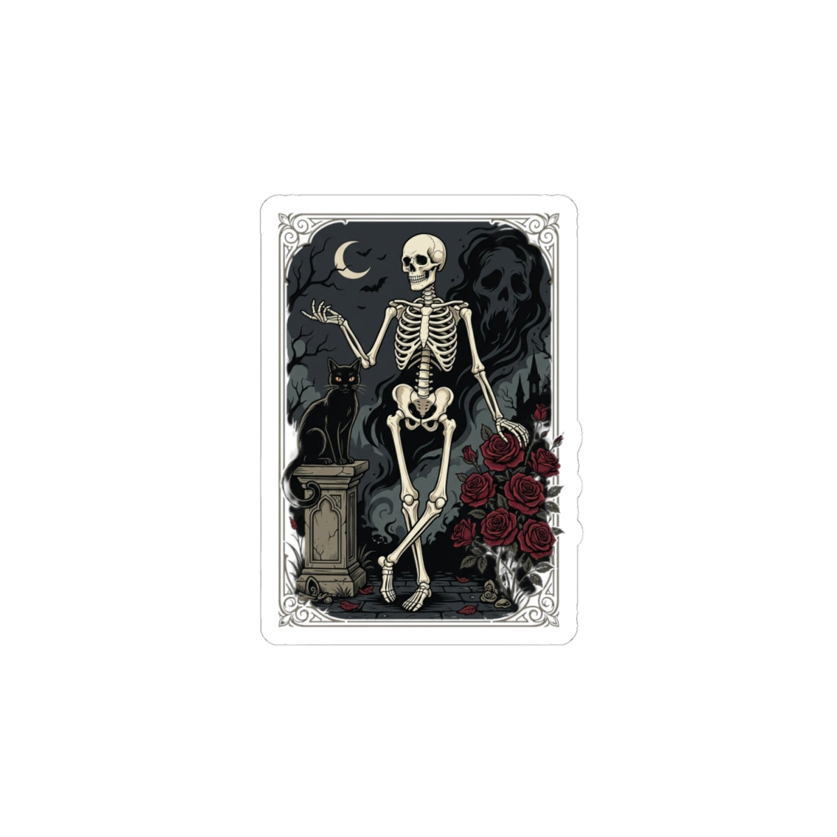 Skeleton Tarot Sticker — Gothic Rose Kiss-Cut Decorative Sticker