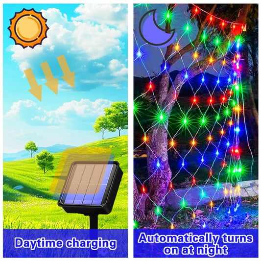 Solar Net Mesh Light 9.8ft x 6.6ft 192 LED, Waterproof Outdoor Net Light with 8 Modes