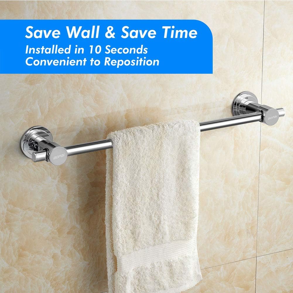 24" Suction Cup Towel Bar Removeable Towel Rack Premium Chrome
