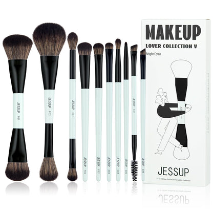 Jessup Makeup Brushes Set 10pcs Double Sided Cruelty Free Cosmetic Tools Brush Set