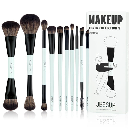 Jessup Makeup Brushes Set 10pcs Double Sided Cruelty Free Cosmetic Tools Brush Set