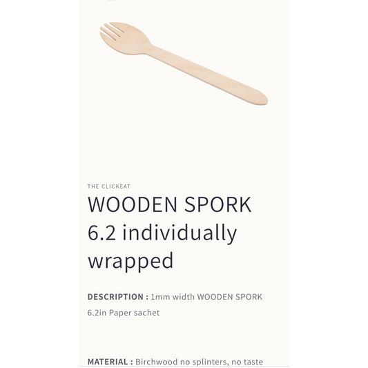 Clickeat Wooden Sporks Case of Approx 1000 Individually Wrapped NEW