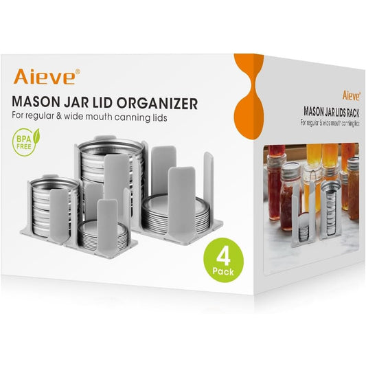 Canning Mason Jar Lid Storage Organizer 4 Pk for Storing Wide & Regular Mouth Lids Rings