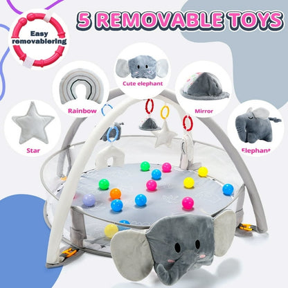 5-in-1 Elephant Baby Gym Play Mat with 30 Balls