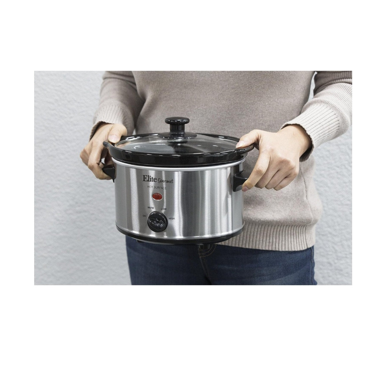 Stainless Steel Electric 2 Qt Oval Slow Cooker Adjustable Temp Dishwasher Safe