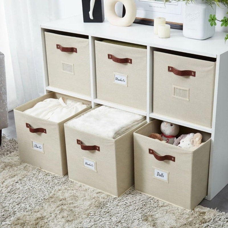 Fabric Storage Bin | Cube Storage Bin | Closet Organizers | Set of 6, Beige