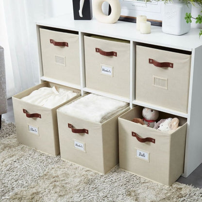 Fabric Storage Bin | Cube Storage Bin | Closet Organizers | Set of 6, Beige
