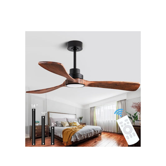 Indoor/Outdoor 52” Ceiling Fan w/ Remote Control/Dimmer & Color Reduction 3 Solid Wood Fan Blades