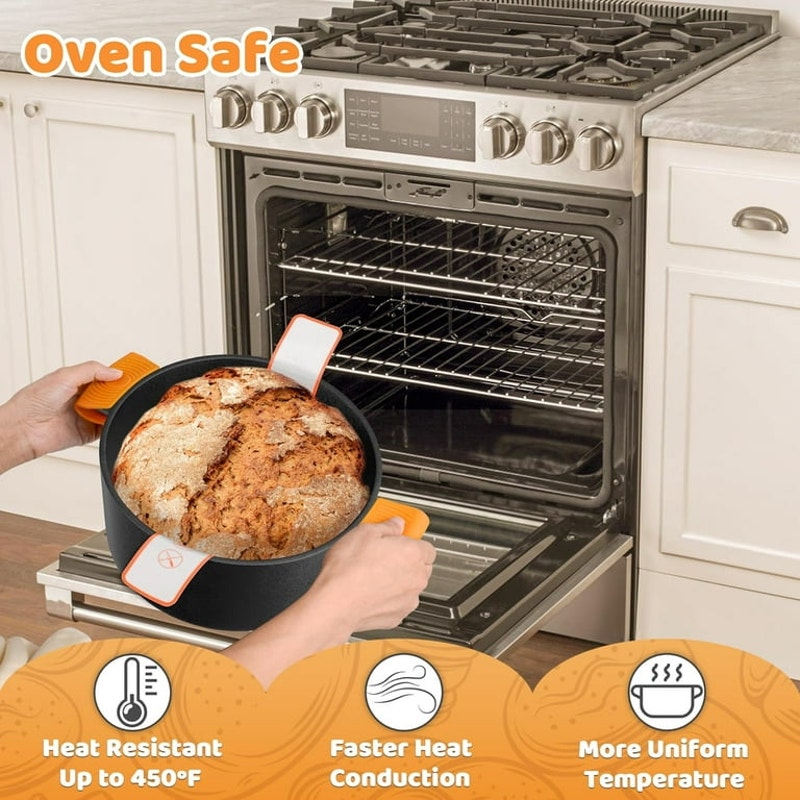 Cast Iron Dutch Oven for Bread Baking, 5 QT Pre-Seasoned Dutch Oven Pot with Skillet Lid