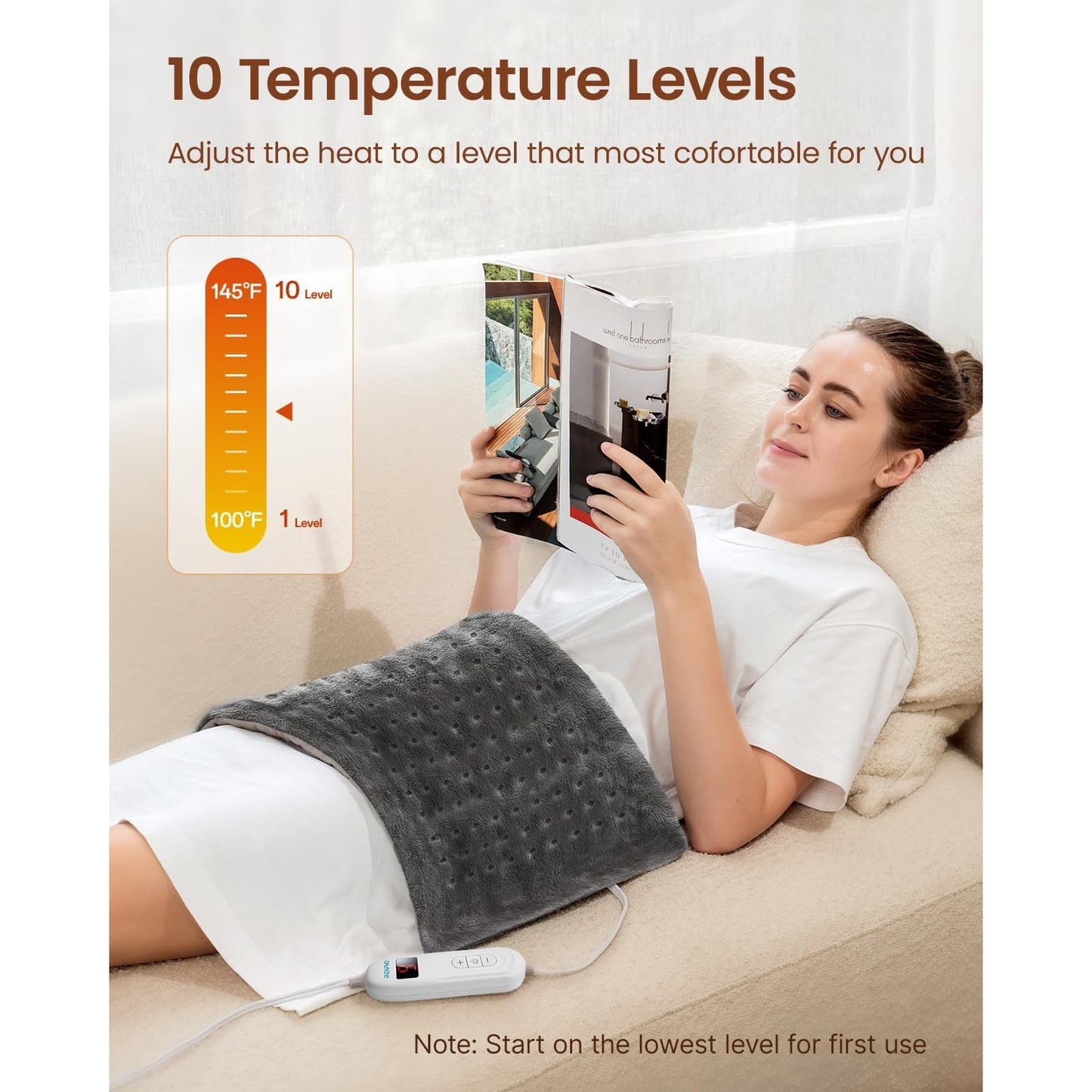 Heating Pad for Back Pain Relief & Period Cramps