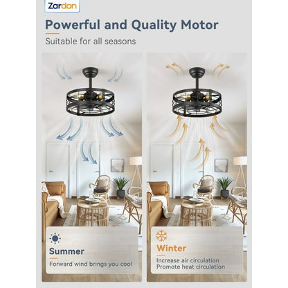 16.5 inch Caged Ceiling Fan with Light and Remote Control