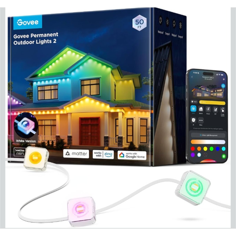 Govee Permanent Outdoor Lights 2, 50ft RGBIC Outdoor Lights with 100 Modes