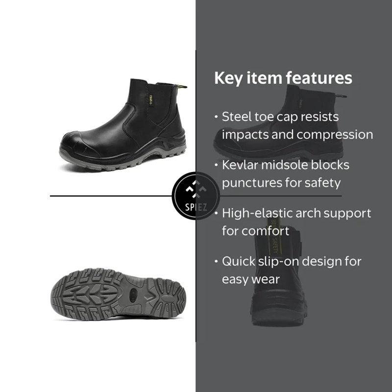 SPIEZ Men's Steel Toe Chelsea Work Boots 10.5 Waterproof Non-Slip 6-Inch Safety