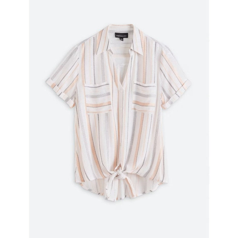 Women's Striped Button FORTUNE + IVY Candace Two Pocket Tie Front Blouse Size M (Medium) NEW