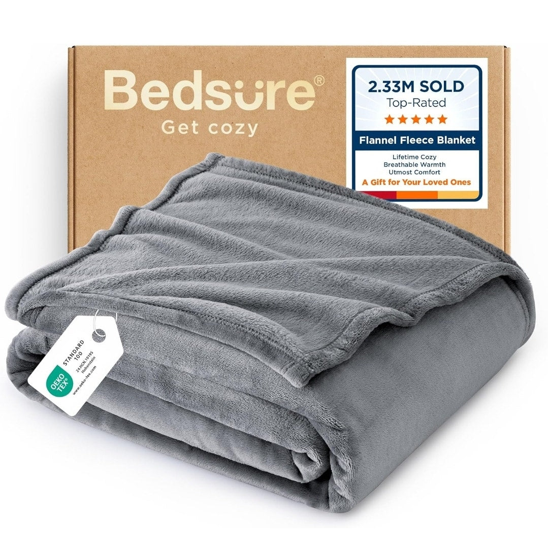 Bedsure GentleSoft Fleece Blanket Twin Size, Grey - 300GSM 60x80 in.