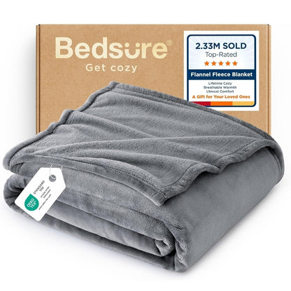 Bedsure GentleSoft Fleece Blanket Twin Size, Grey - 300GSM 60x80 in.