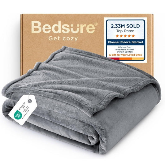 Bedsure GentleSoft Fleece Blanket Twin Size, Grey - 300GSM 60x80 in.