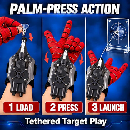 Black Spider Web Shooter Toy Kids USB Rechargeable Wrist Launcher w/ Auto Reel