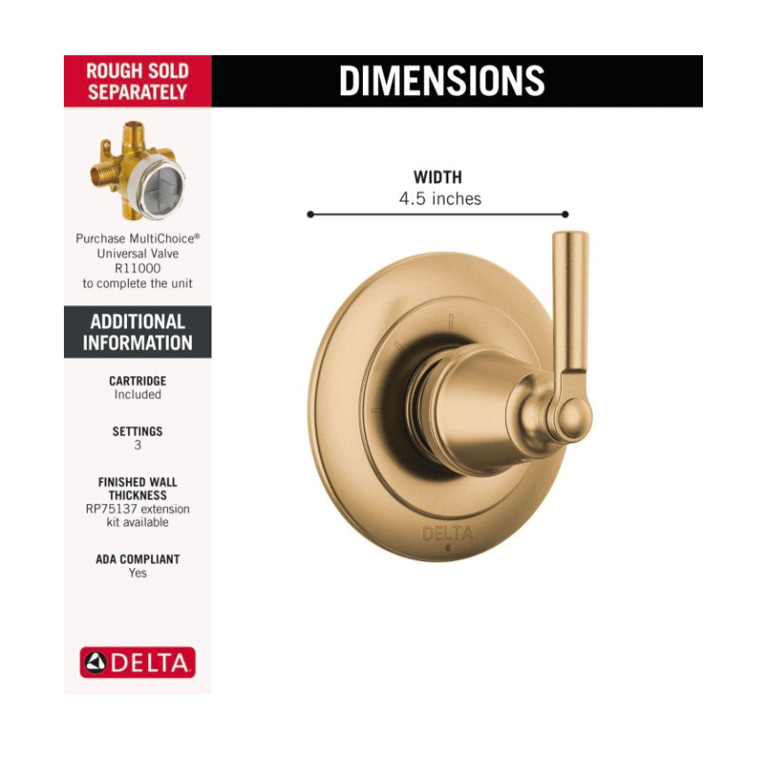Delta Faucet Saylor Champagne Bronze 3 Function Shower Handle Diverter Trim Kit T11835-CZ