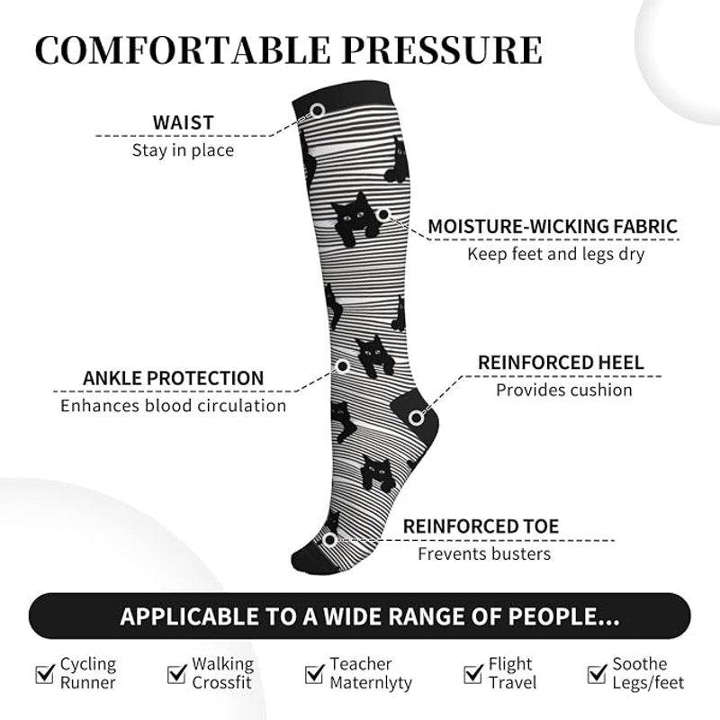 Cats Compression Socks Women Men 15-20mmHg Athletic Running Cycling One Size Cat