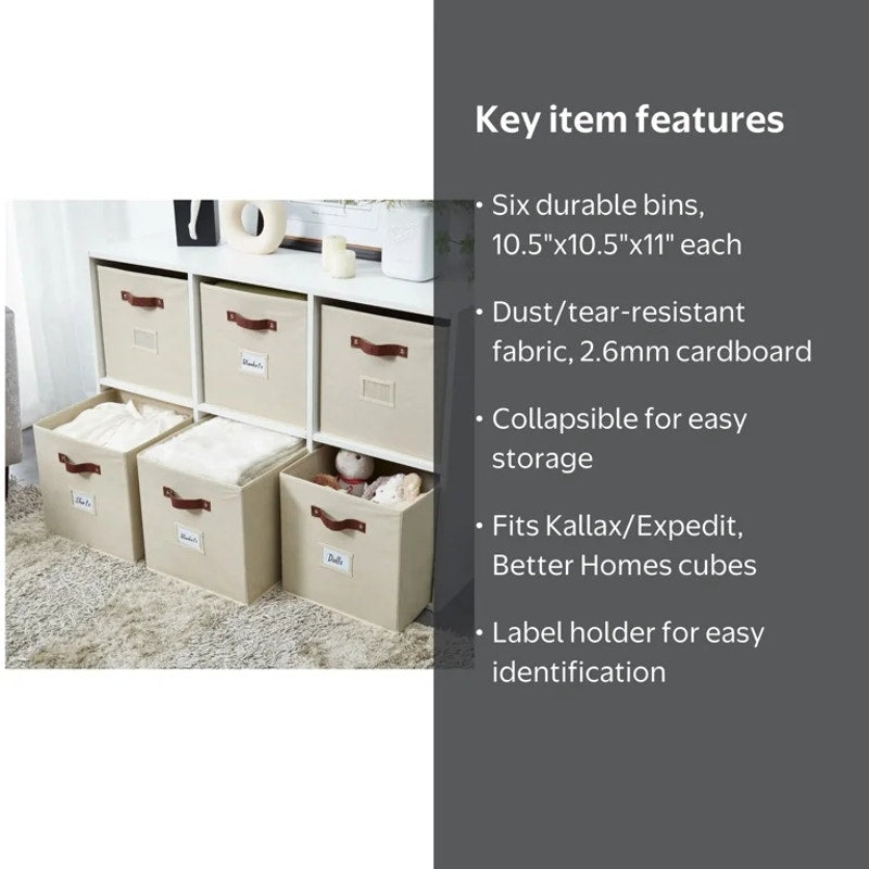 Fabric Storage Bin | Cube Storage Bin | Closet Organizers | Set of 6, Beige