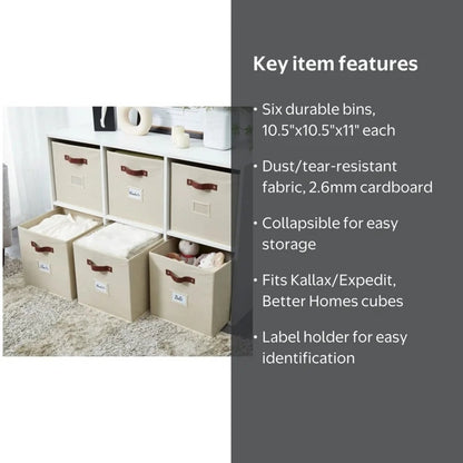 Fabric Storage Bin | Cube Storage Bin | Closet Organizers | Set of 6, Beige