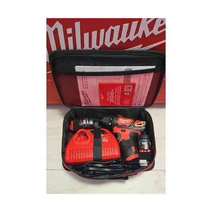 New Milwaukee M12 1/4" Hex Screwdriver Kit with Two Batteries, Charger and Tool Bag 2401-22