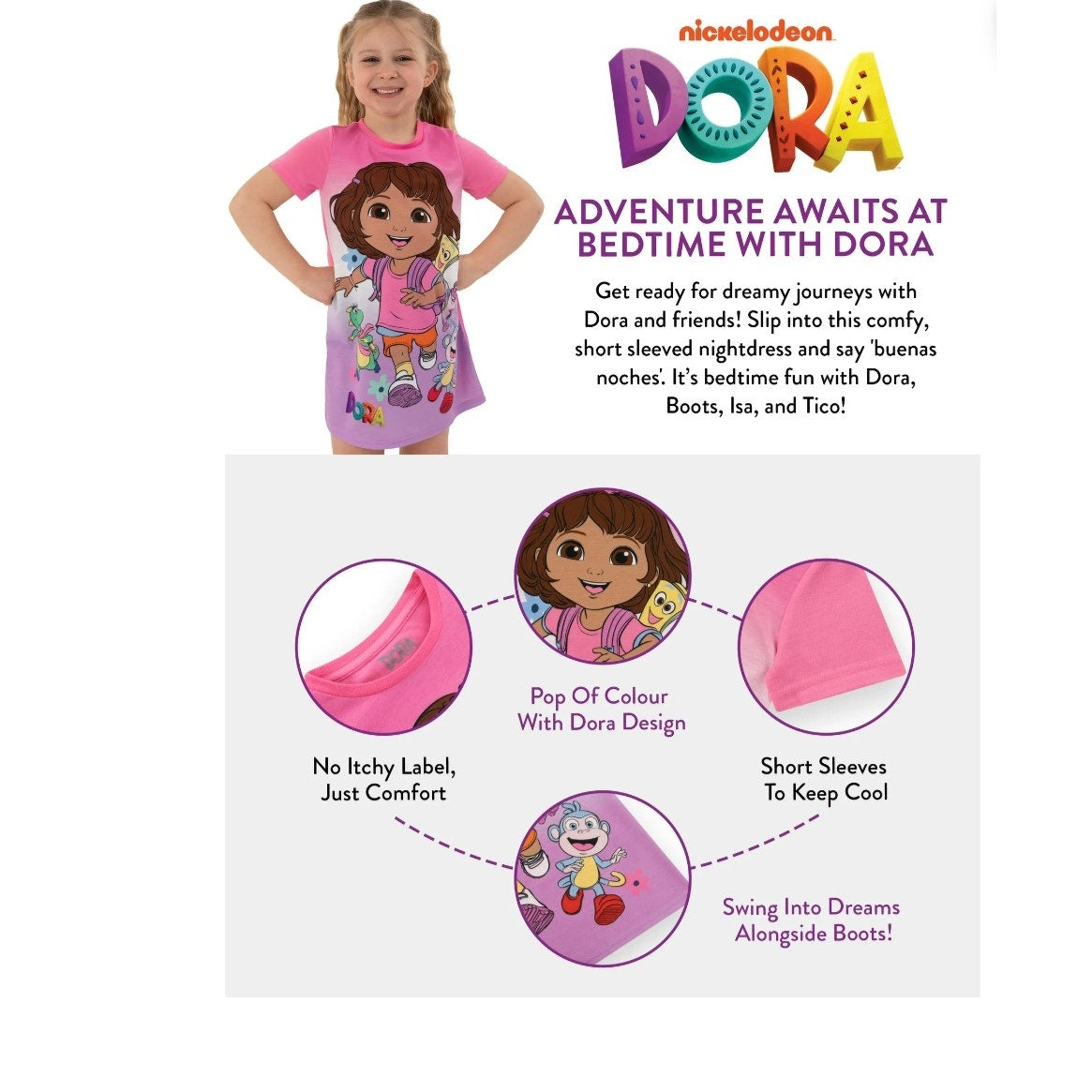 Dora The Explorer Girls Nightgown Night Gown Night Dress Size 6