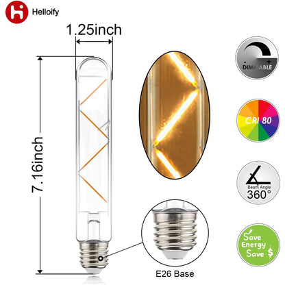 T10 Dimmable Vintage LED Edison Tubular Set of 4
