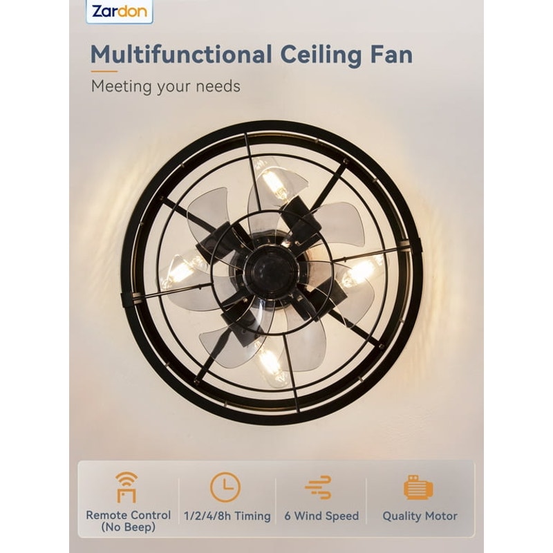 16.5 inch Caged Ceiling Fan with Light and Remote Control