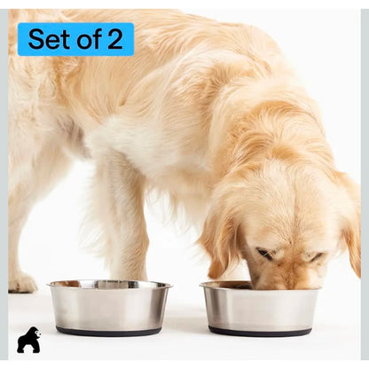 GORILLA GRIP Dog Bowls 304 Stainless Steel Holds 2 US Cups Each (16 fl oz)