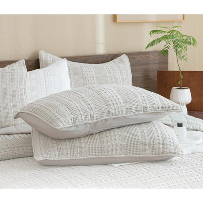 King Size 100% Cotton Khaki Quilt w/ 2 Pillow Shams