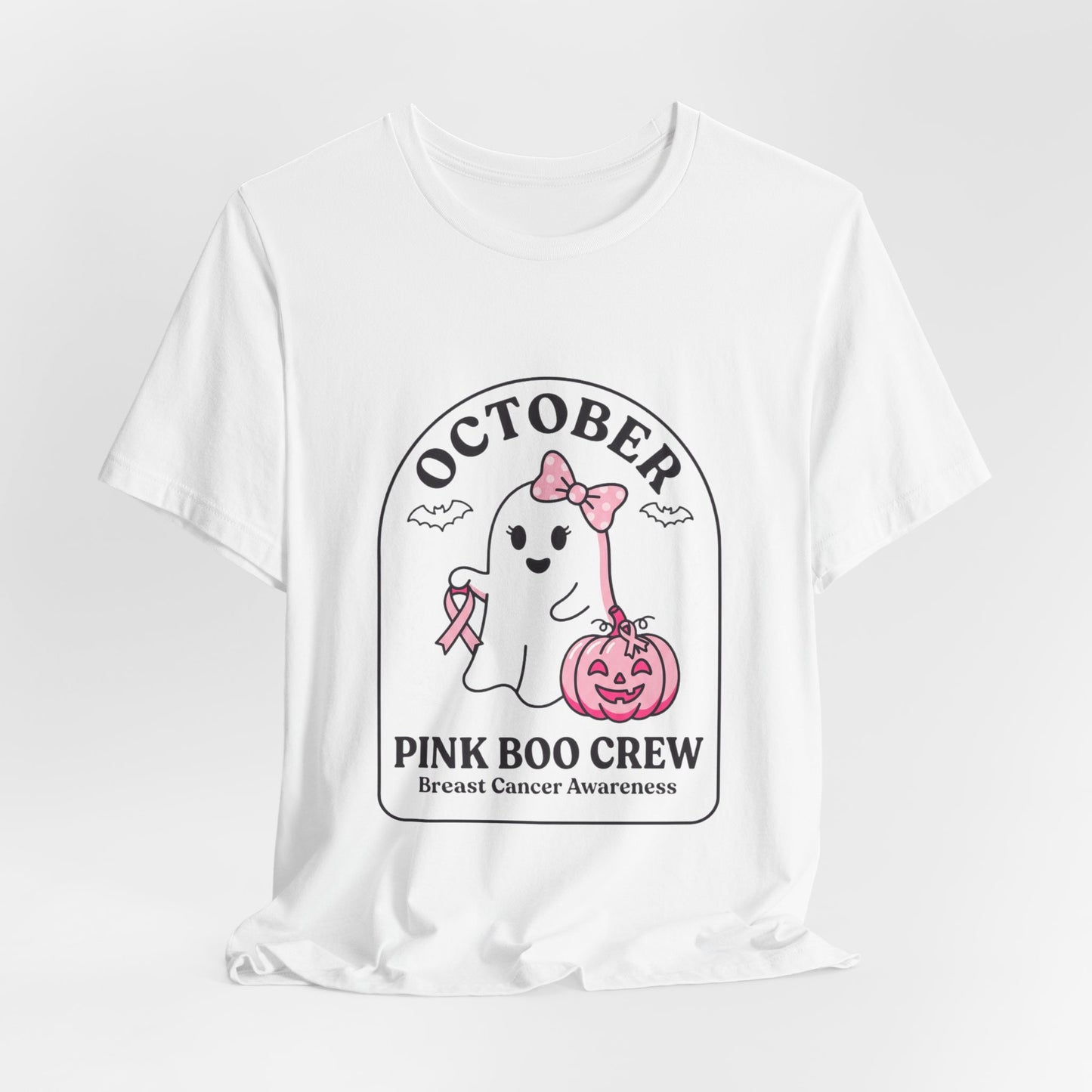 Pink Boo Crew Ghost Tee | Breast Cancer Awareness Ribbon, October Pink