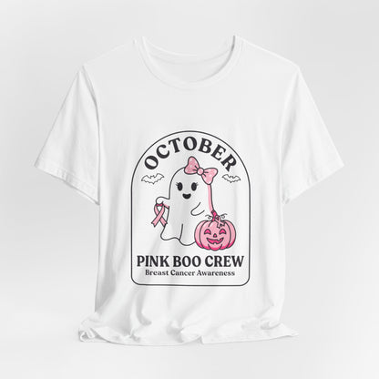 Pink Boo Crew Ghost Tee | Breast Cancer Awareness Ribbon, October Pink