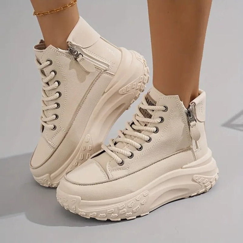 Woman's Size 7.5 Lace Up Platform High Top Sneakers with Side Zip