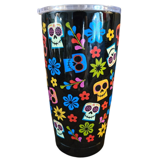 Dia De Los Muertos Sugar Skulls & Flowers Insulated Stainless Steel Travel Mug Halloween