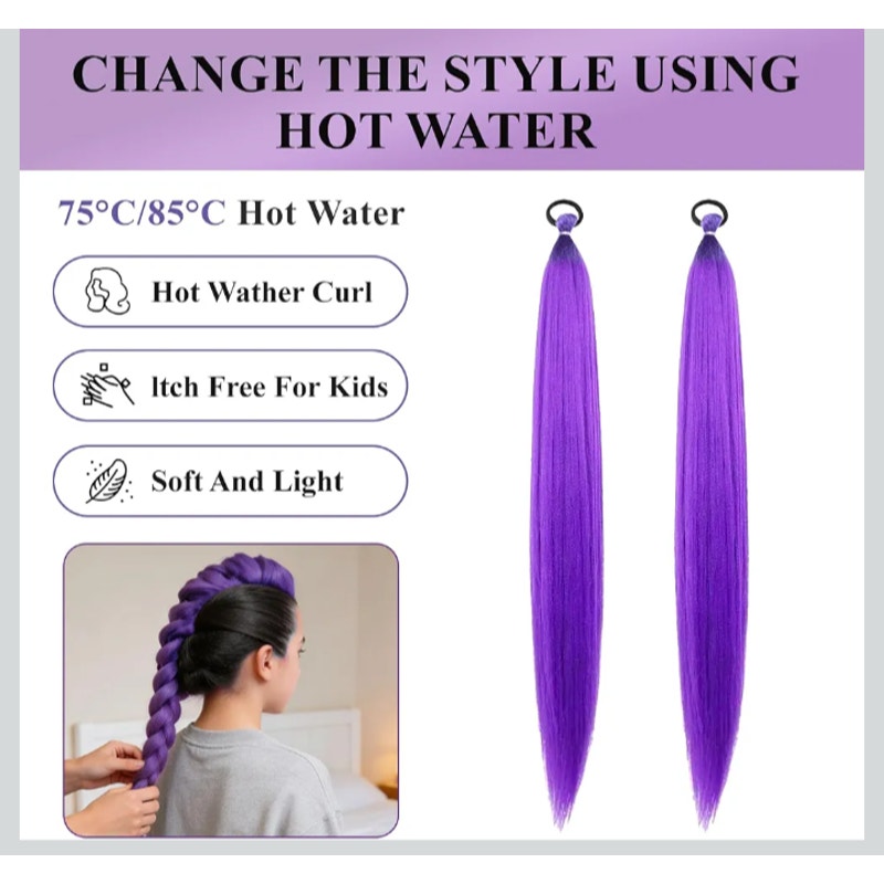 New Set of Two 26" Purple Hair Extensions Clip In - Great for Halloween