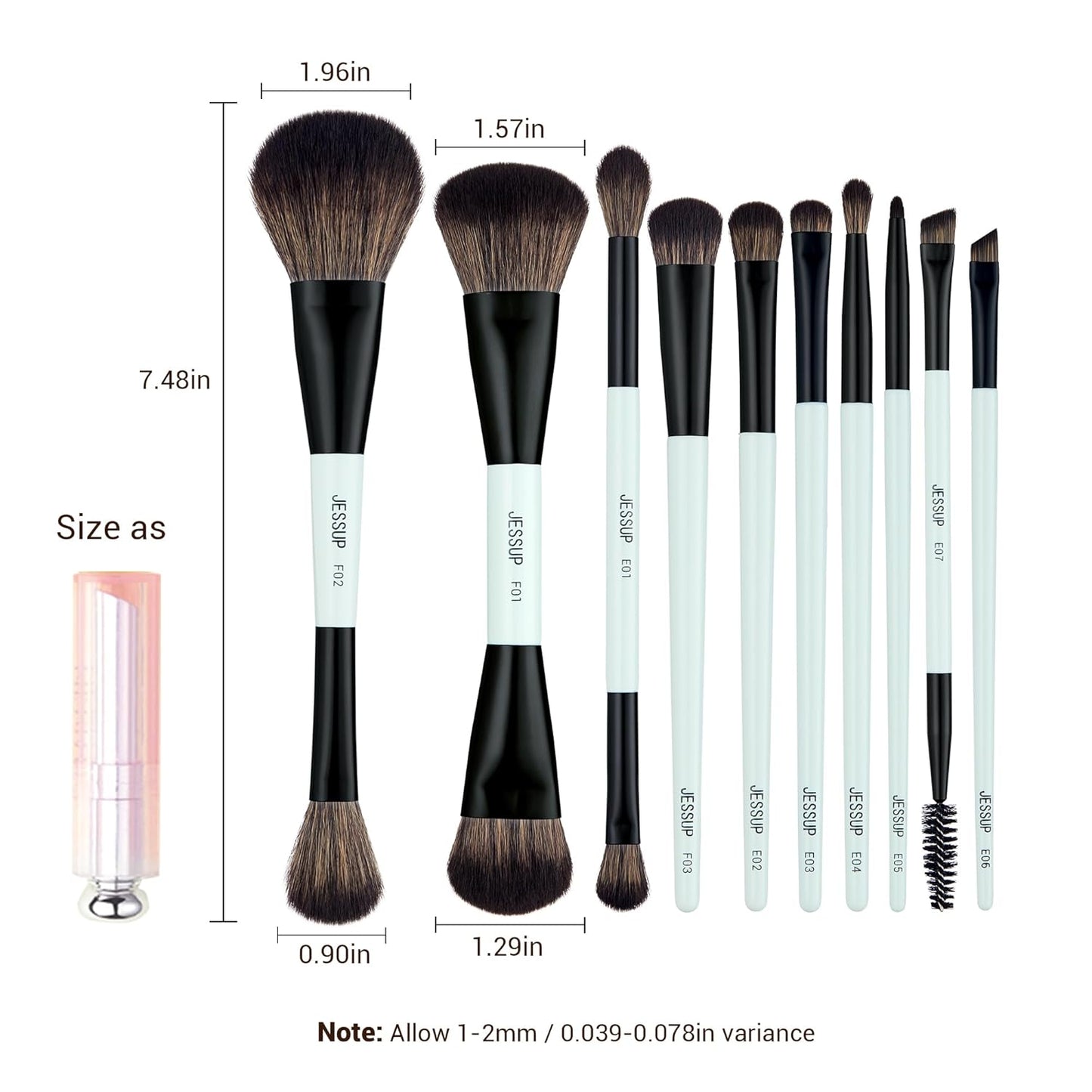 Jessup Makeup Brushes Set 10pcs Double Sided Cruelty Free Cosmetic Tools Brush Set