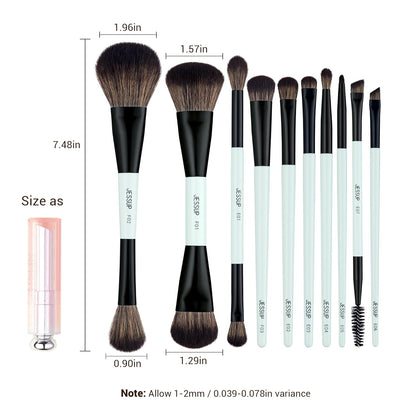 Jessup Makeup Brushes Set 10pcs Double Sided Cruelty Free Cosmetic Tools Brush Set