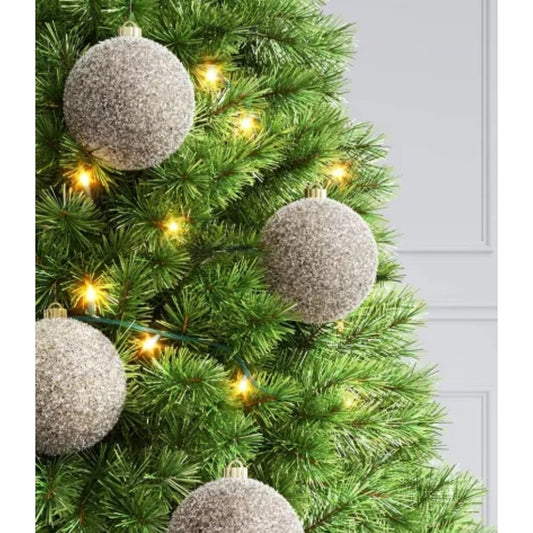 4ct Extra Large 5.91" Christmas Glittery Tinsel Ball Ornament Set Champagne Gold